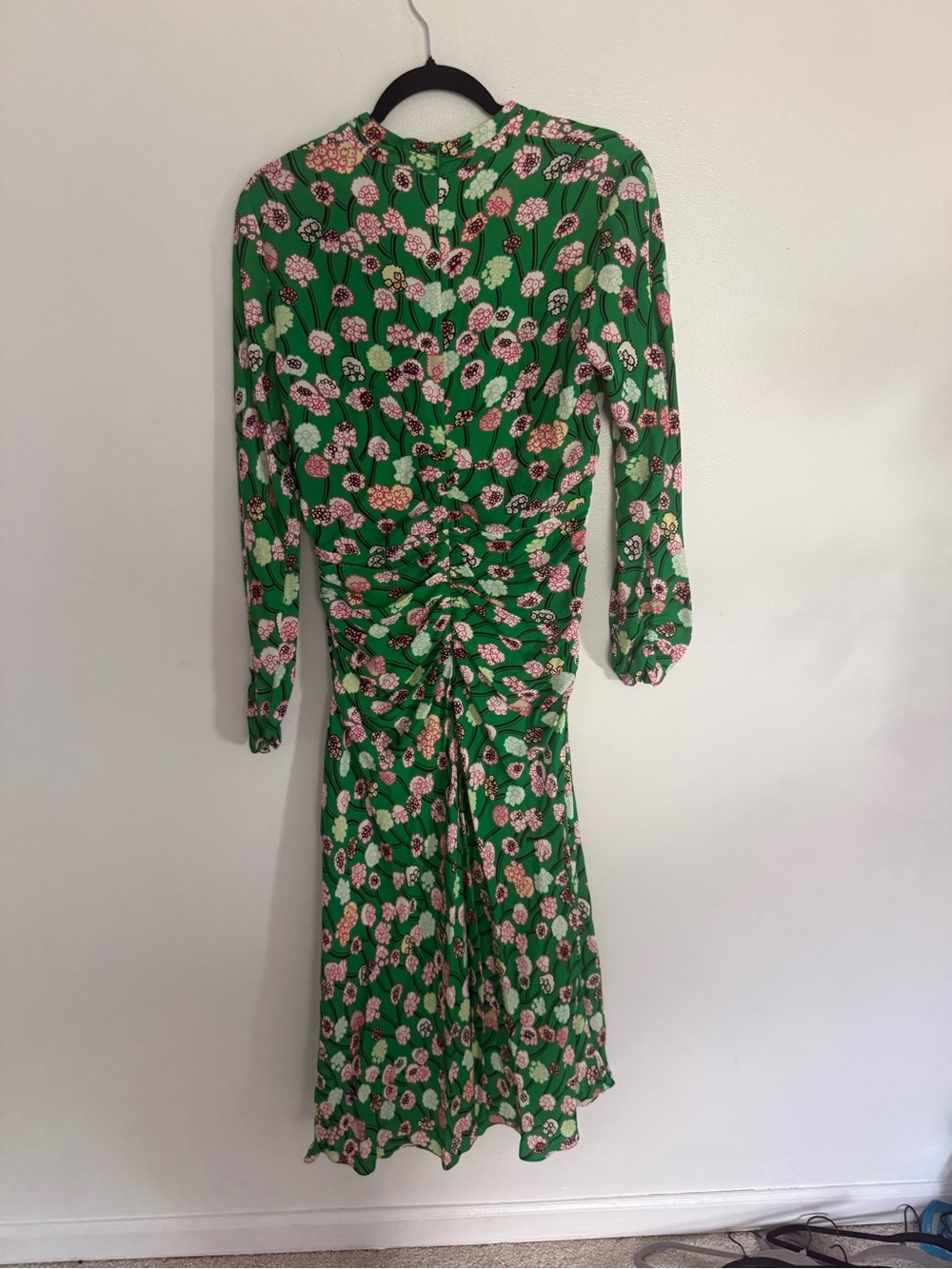 NWT ME+EM Dress Lantana Flower Print Midi Ruched in Green Pink Multi - Picture 8 of 10